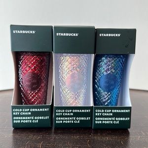 Set of 3 Starbucks Studded Tumbler Keychains in Red, White & Blue